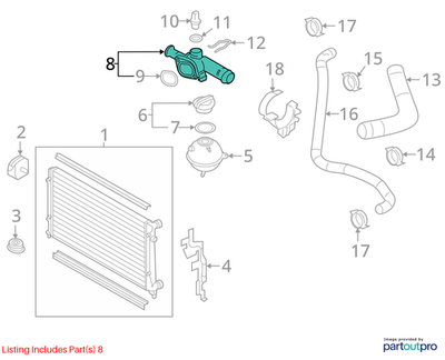2012 VW Jetta Engine Coolant Outlet Flange Used OEM 06A121132R