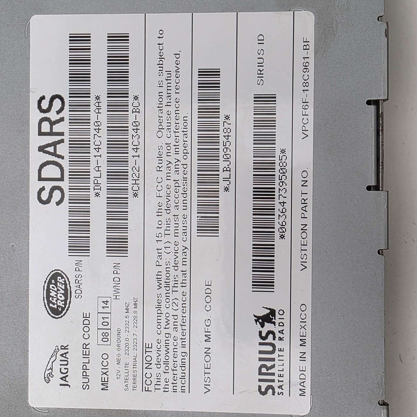 2015-2016 Land Rover Discovery Sport Sirius Satellite Radio DPLA14C740AA