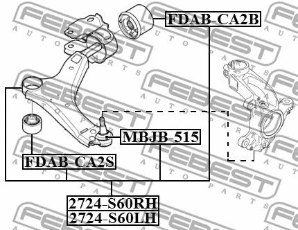 FEBEST 2007-2010 Volvo V70 Right Lower Front Control Arm 2724-S60RH