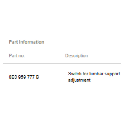 2012 Audi A4 Lumbar Support Switch Used OEM 8E0959777B