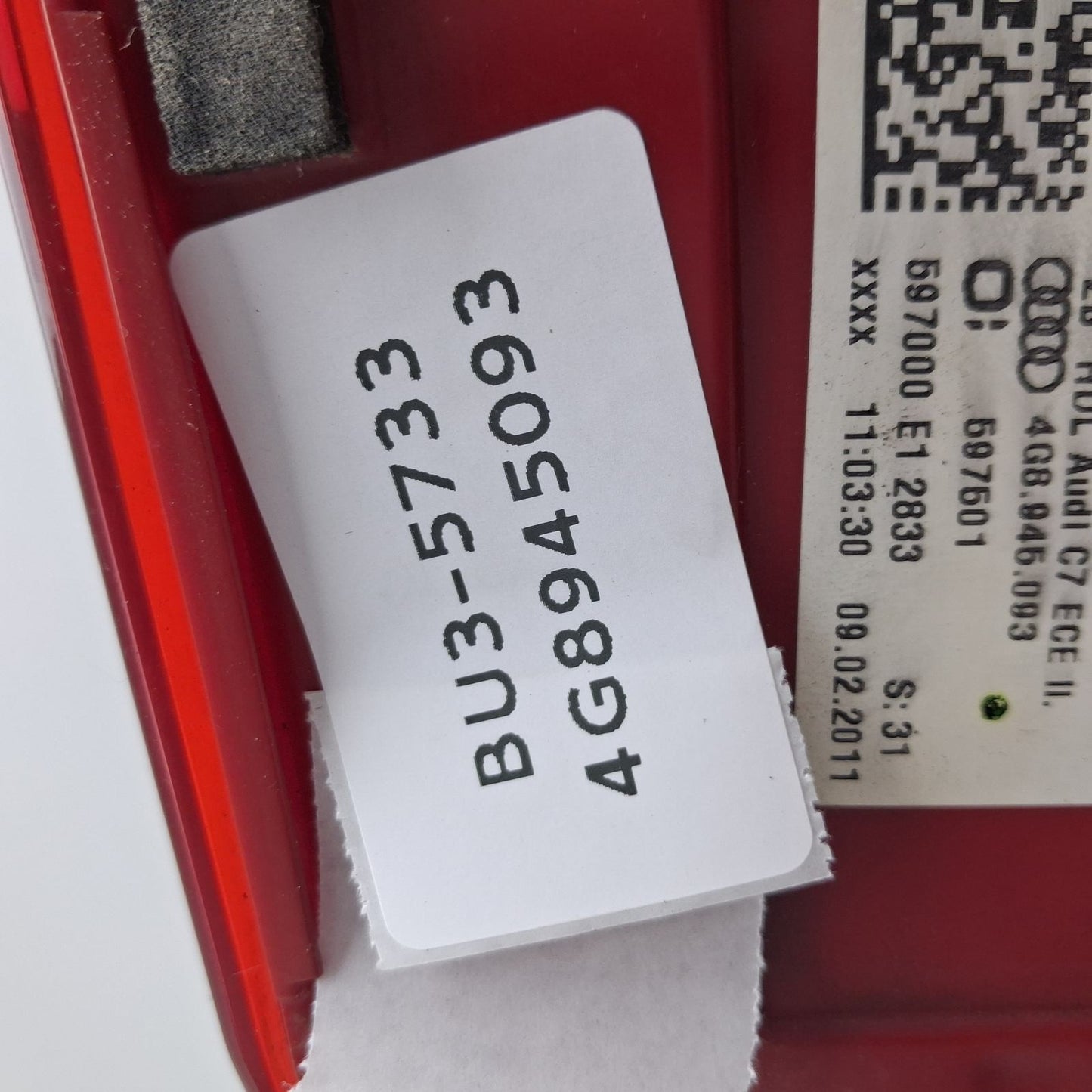 2016-2018 Audi A7 Left Inner Tail Light Assembly OEM 4G8945093