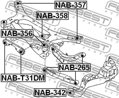 Nissan Juke Sentra Rear Suspension Crosmember Bushing FEBEST NAB-357 55400-1KD0A