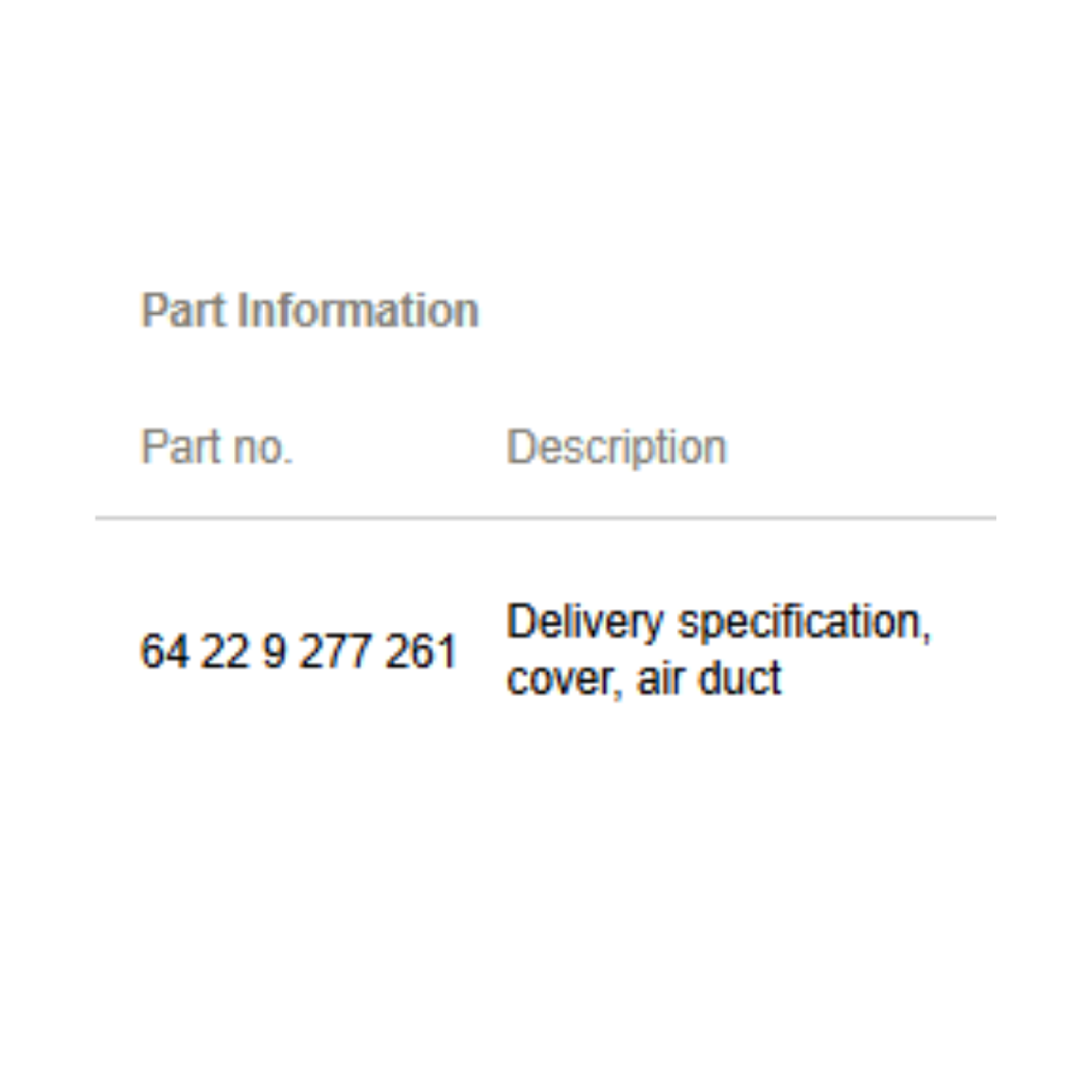 2013 BMW 520i F10 Delivery Specification Air Duct Cover Used OEM 64229277261