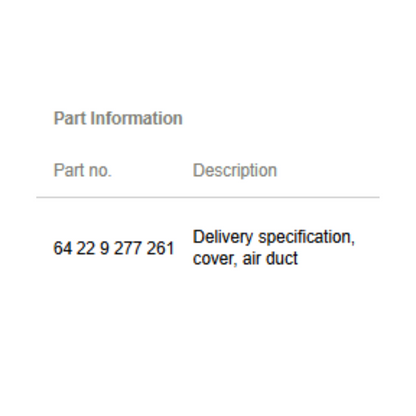 2013 BMW 520i F10 Delivery Specification Air Duct Cover Used OEM 64229277261