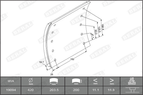 BERAL Mercedes-Benz Brake Lining Kit, Drum Brake KBL19094.9-1575