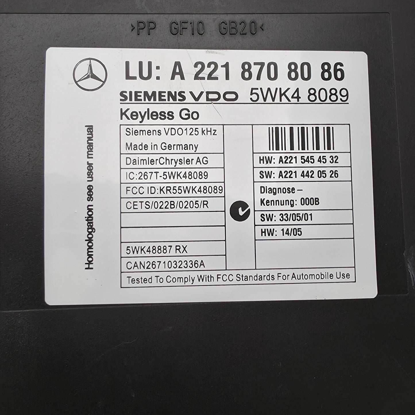 2007-2010 Mercedes-Benz S550 Door Keyless Control Module A2218708086