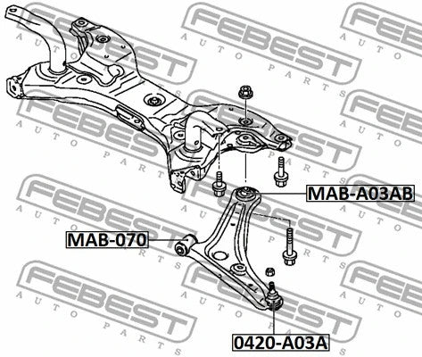 FEBEST MITSUBISHI REAR BUSHING, FRONT CONTROL ARM - MAB-A03AB