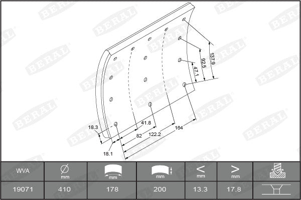 BERAL Brake Lining Kit, Drum Brake KBL19071.0-1550