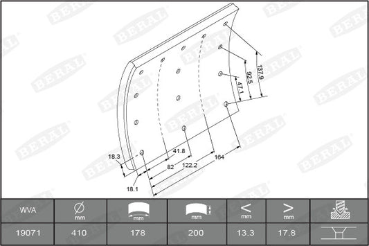 BERAL Brake Lining Kit, Drum Brake KBL19071.0-1550