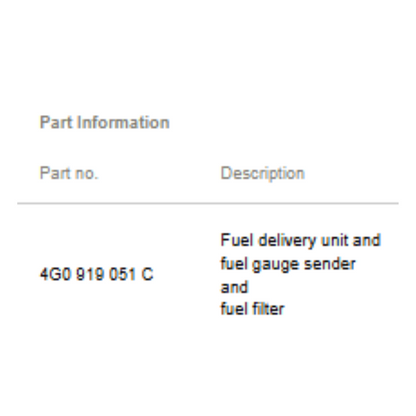 2012–2015 Audi A6 Fuel Feed Unit / In-Tank Pump Used OEM 4G0919051C