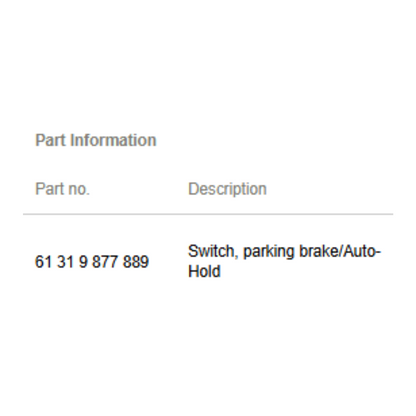 2013 BMW 520i F10 Electronic Parking Brake Switch Used OEM 61319877889