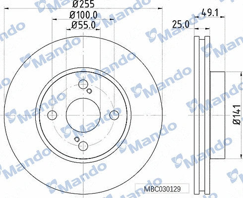 MANDO 2001-2009 Toyota Corolla Brake Disc MBC030129