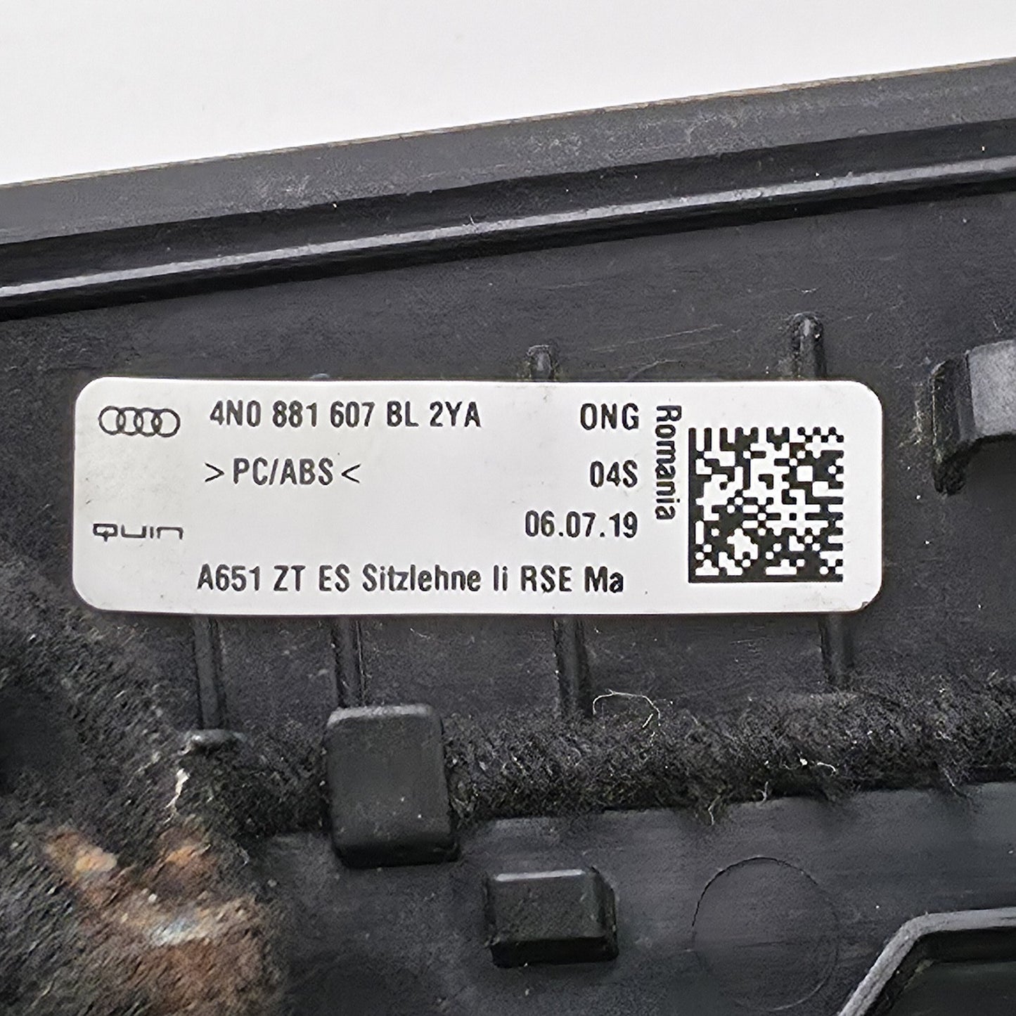 2019-2021 Audi S8 Trim Backrest Cover 4N0881607BL
