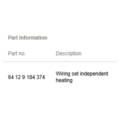 2013 BMW 520i Auxiliary Heater Wiring Harness OEM 64129184374
