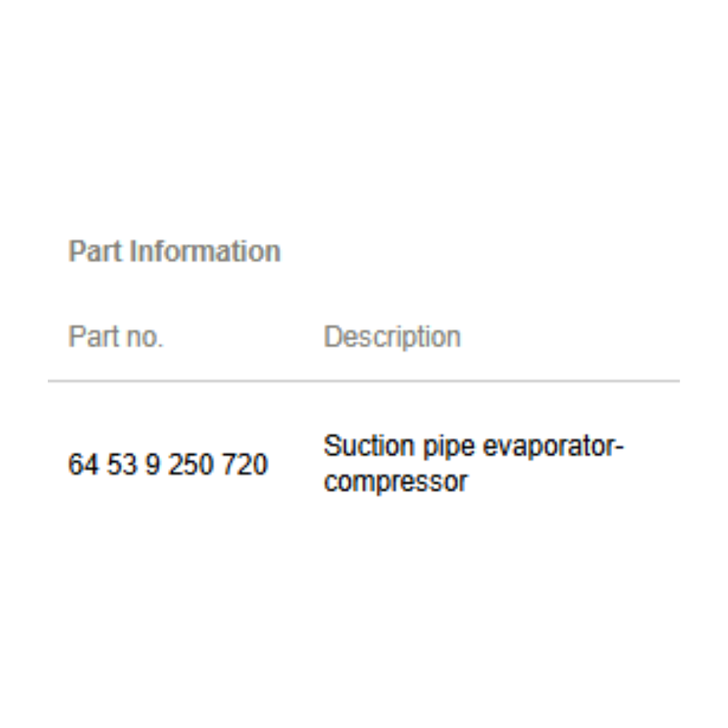 2007–2015 Mini Cooper A/C Suction Pipe OEM 64539250720