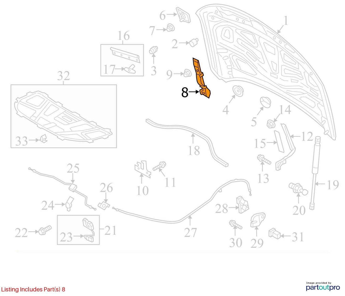 2014–2018 AUDI A6/A7 Hood Latch Lock Release USED OEM 4G0823480