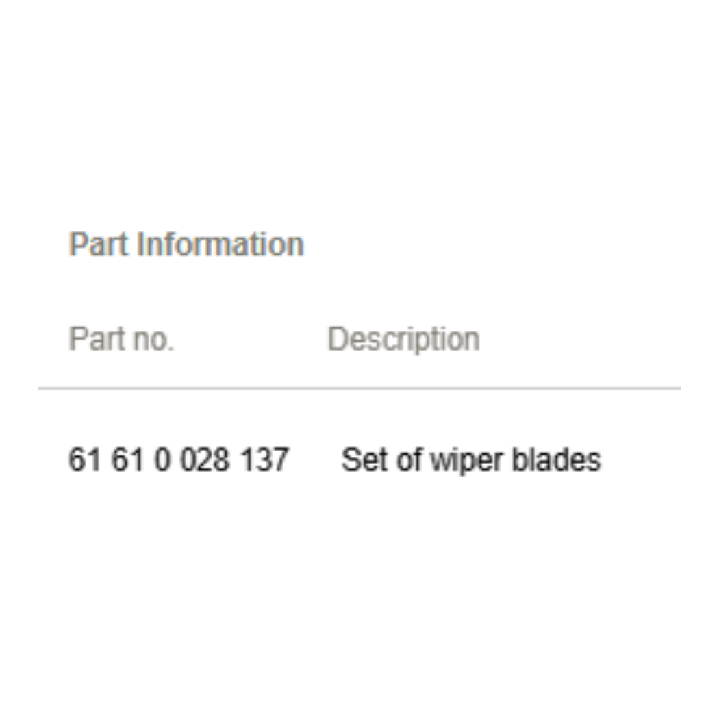 2012 Mini Cooper Front Wiper Blade Set Used OEM 61610028137