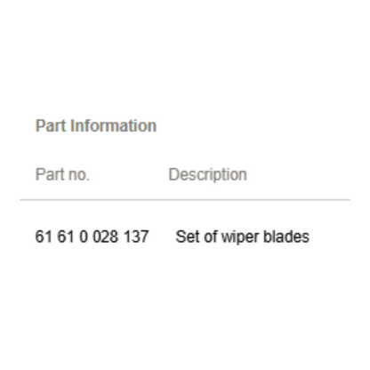 2012 Mini Cooper Front Wiper Blade Set Used OEM 61610028137