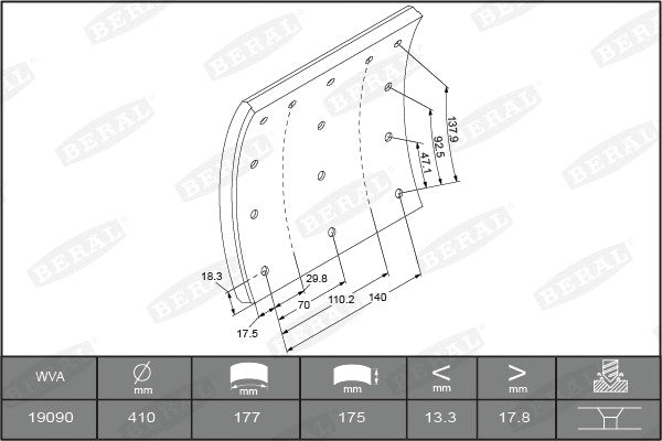 BERAL VOLVO Brake Lining Kit, Drum Brake KBL19090.0-1627