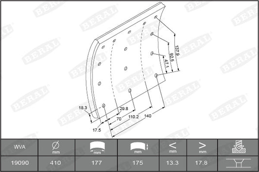 BERAL VOLVO Brake Lining Kit, Drum Brake KBL19090.0-1627