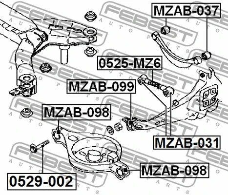 FEBEST 2003-2008 Mazda 6 Suspension Trailing Arm Bushing MZAB-098