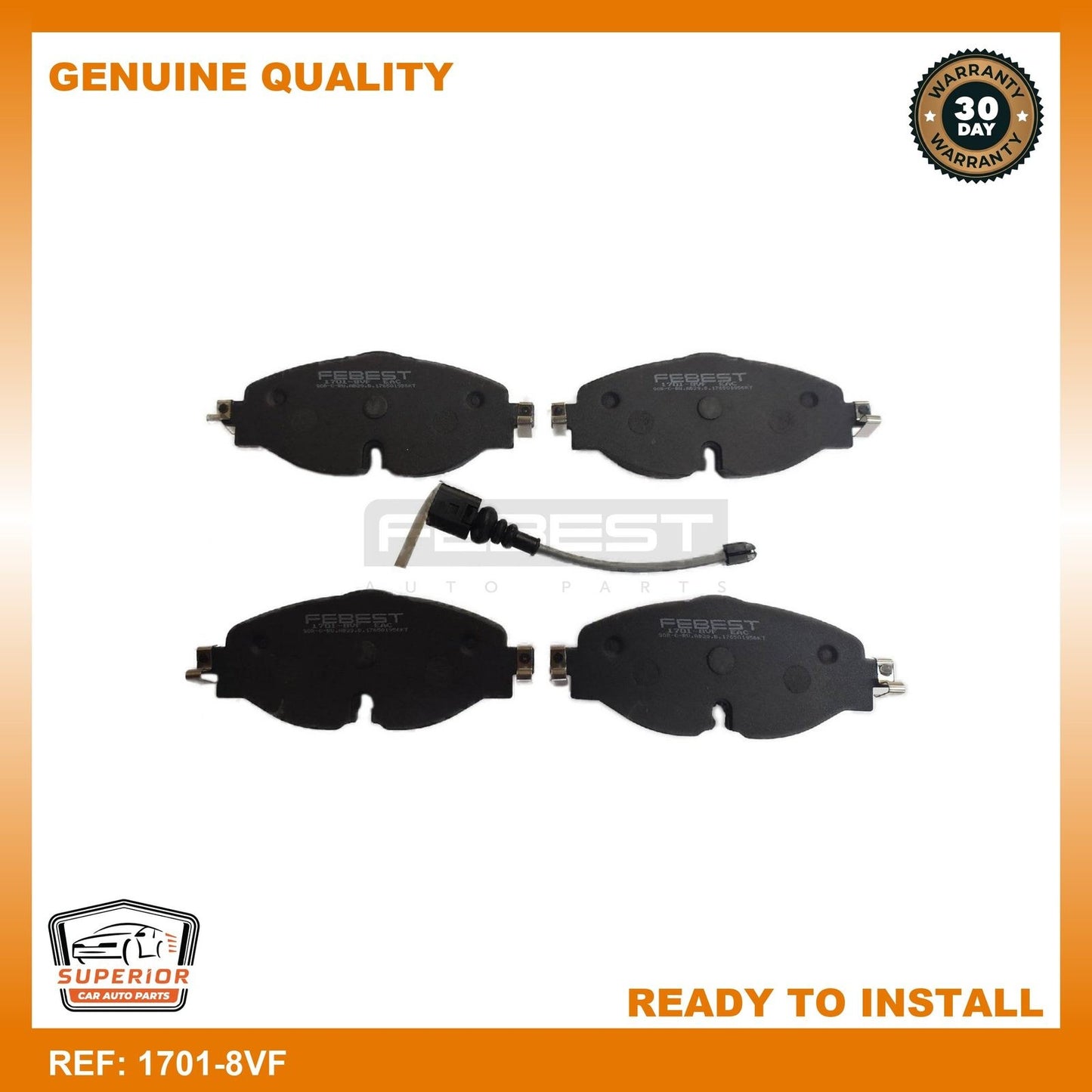 FEBEST 2013-2020 Volkswagen Golf Front Disc Brake Pad Kit w/ Sensor 1701-8VF
