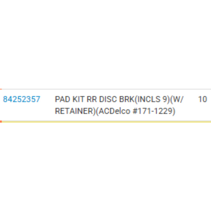 2018 Cadillac CTS Rear Disc Brake Pad Kit Used OEM 84252357