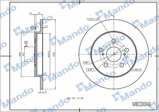 MANDO 2013-2018 Toyota Prius Brake Disc MBC030043