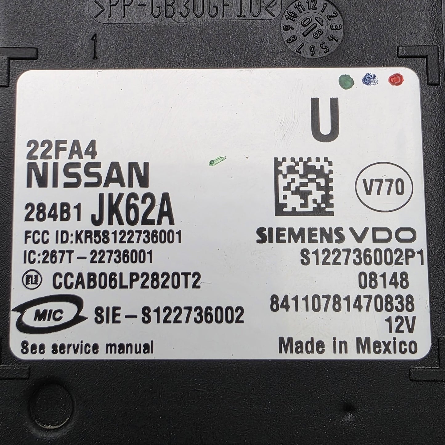 2007-2009 Infiniti G37 Controller Assembly - BCM 284B1JK62A