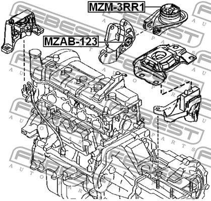 FEBEST 2004-2010 Mazda 3 Rear Engine Mount Bushing MZAB-123