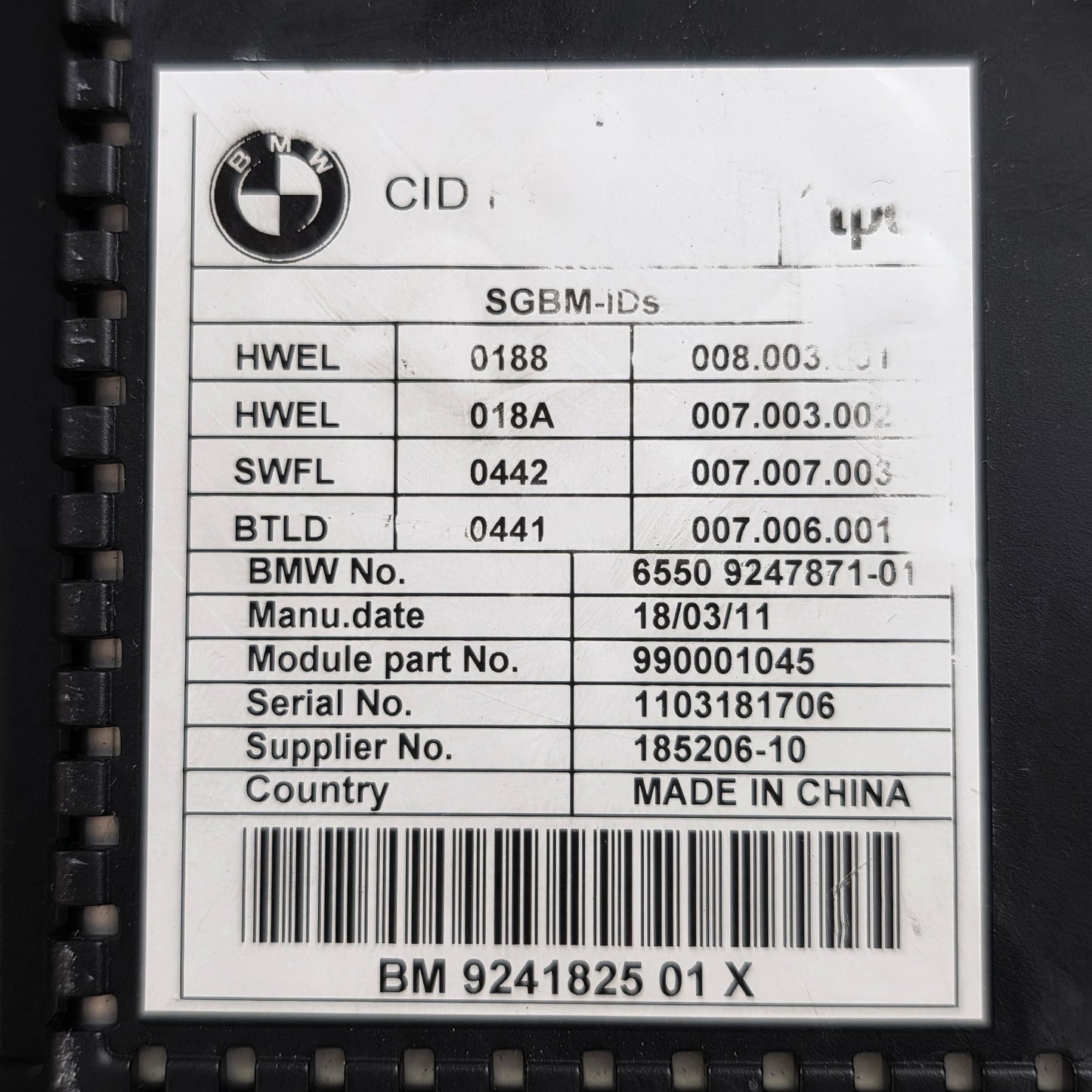 2010-2013 BMW 5 Series F10 CENTRAL INFORMATION DISPLAY SCREEN 9241825