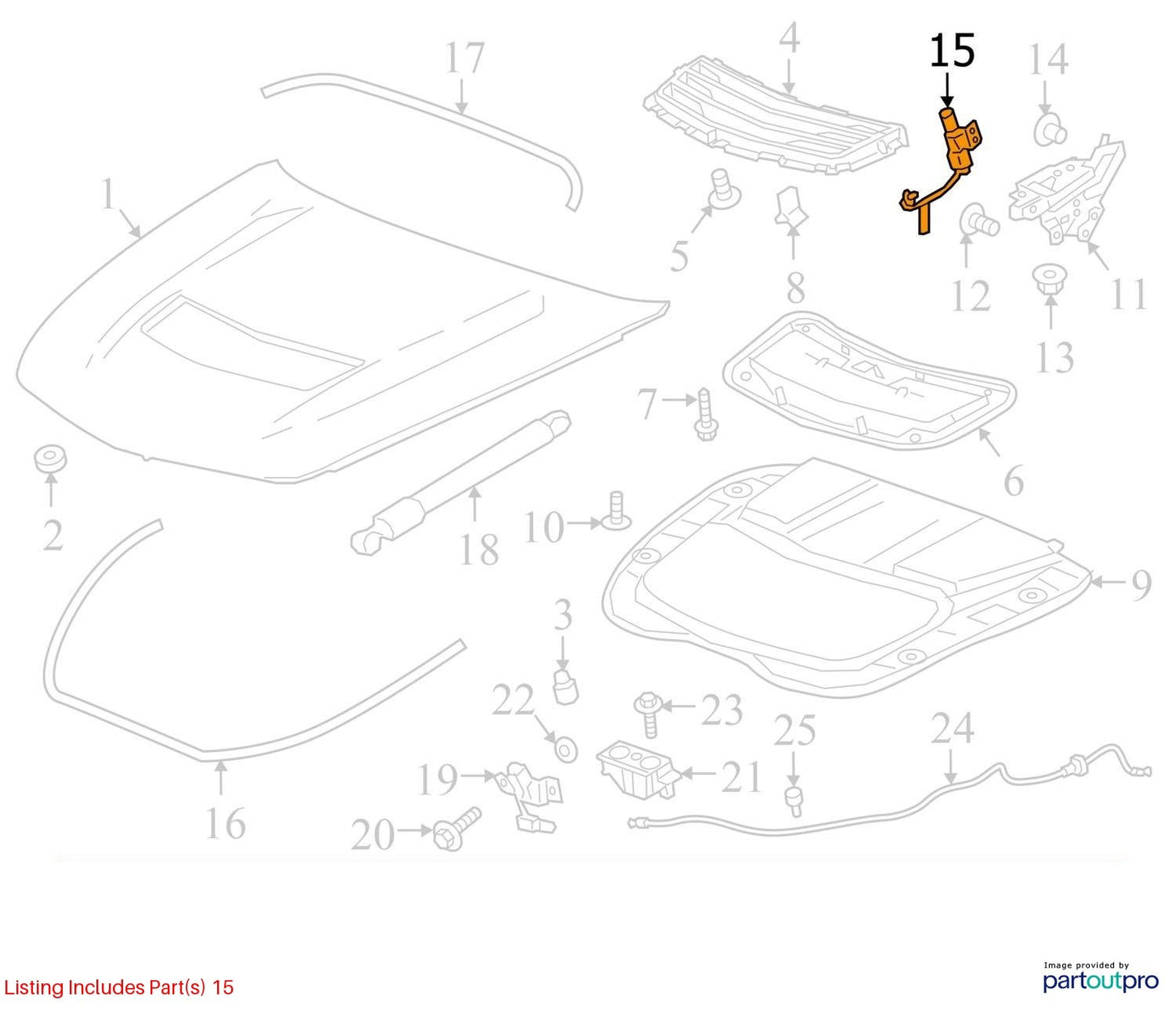 2018 Cadillac CTS Left Active Hood Hinge Actuator Used OEM 23170943