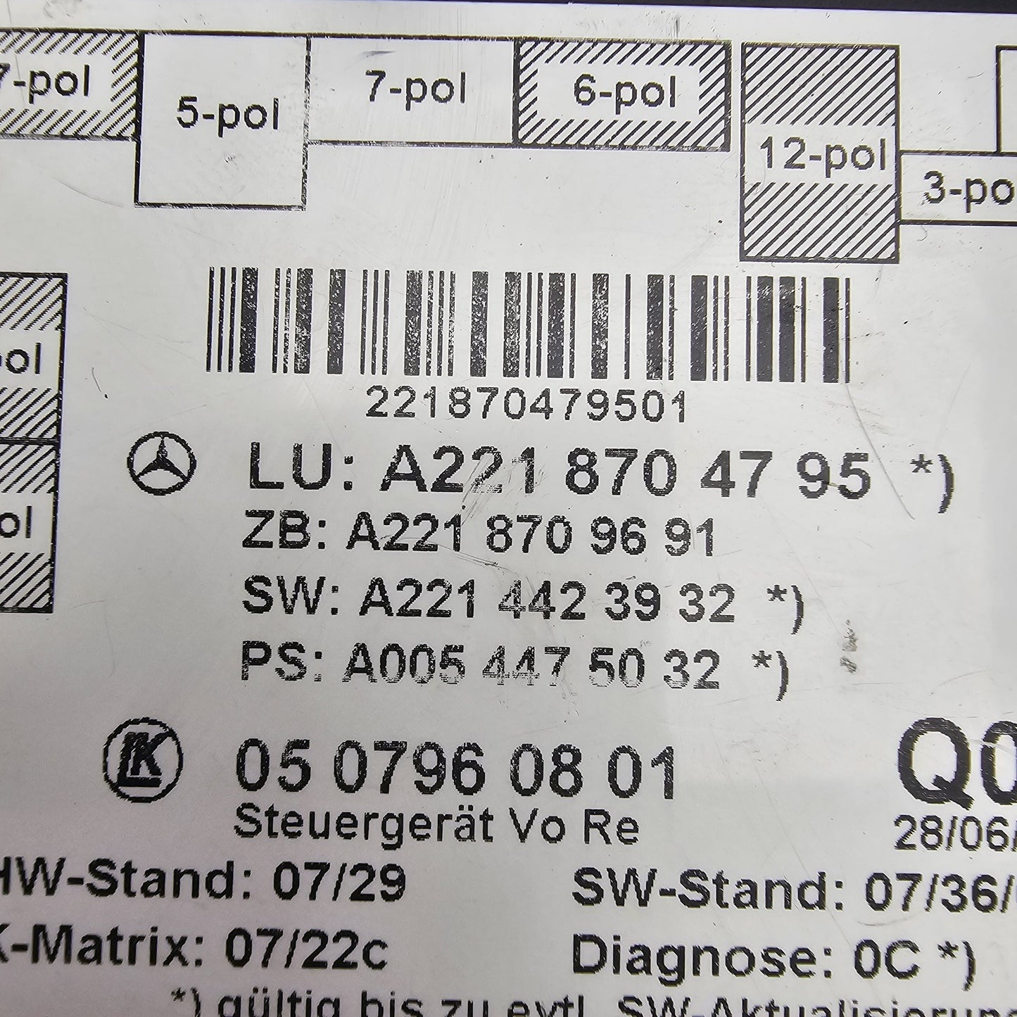 2007-2013 Mercedes-Benz S Front Right Door Control Module A2218704795