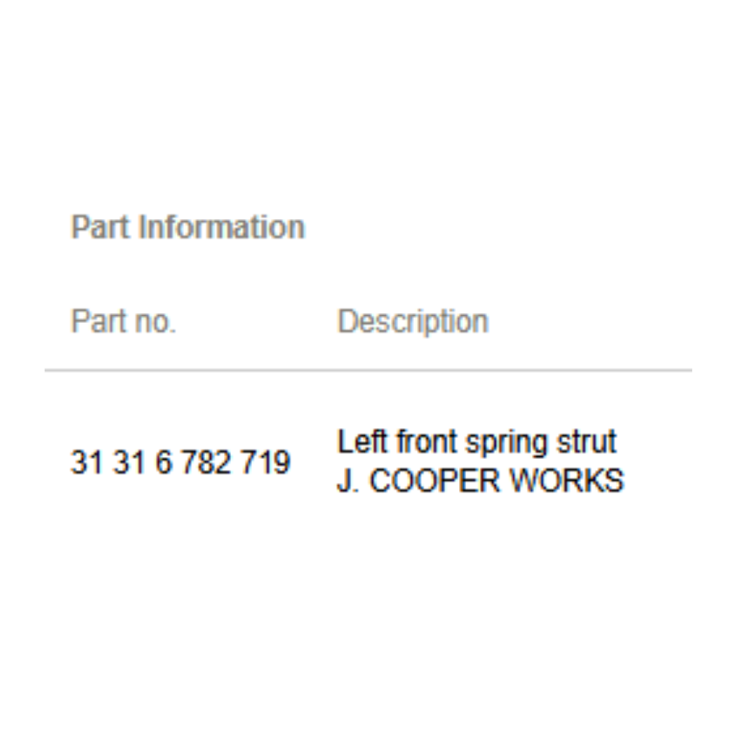 2012 Mini Cooper Left Front Spring-Strut / Shock OEM 31316782719