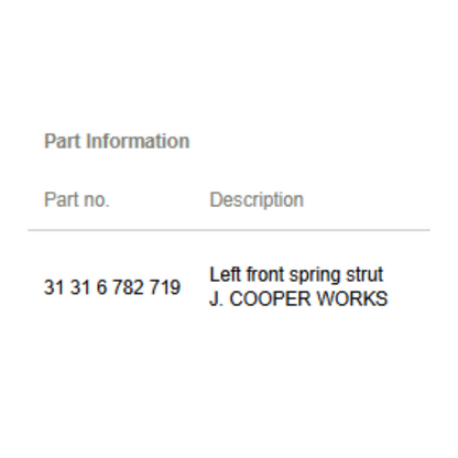 2012 Mini Cooper Left Front Spring-Strut / Shock OEM 31316782719