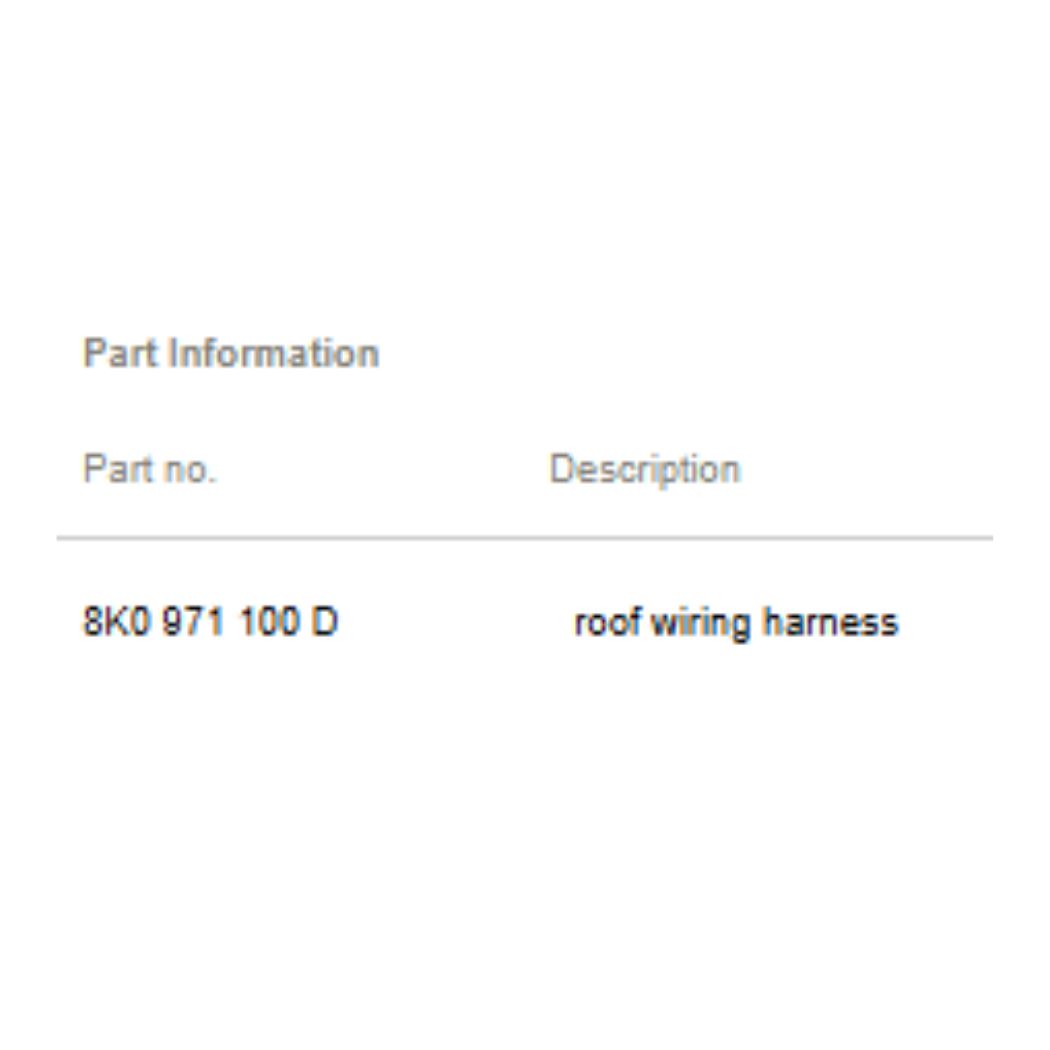 2008-2016 Audi A4 Roof Wiring Harness Used OEM 8K0971100D