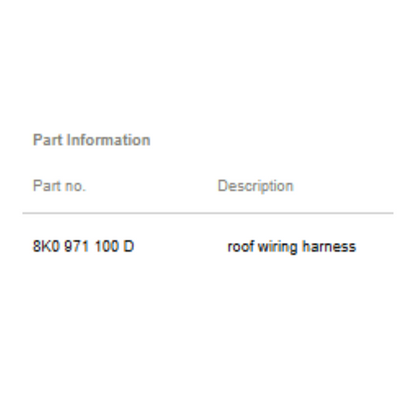 2008-2016 Audi A4 Roof Wiring Harness Used OEM 8K0971100D