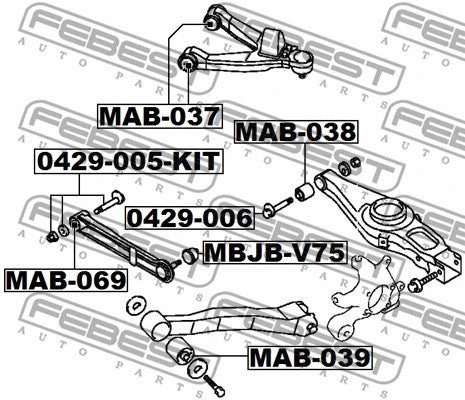 Febest 2012 Mitsubishi Outlander Camber Adjusting Eccentric Bolt 0429-005-KIT