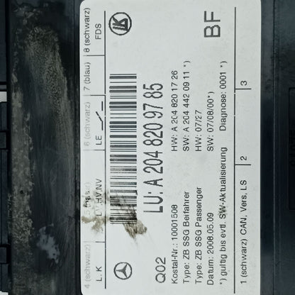 2007-2015 Mercedes-Benz C-Class Front Left Seat Memo A2048209785