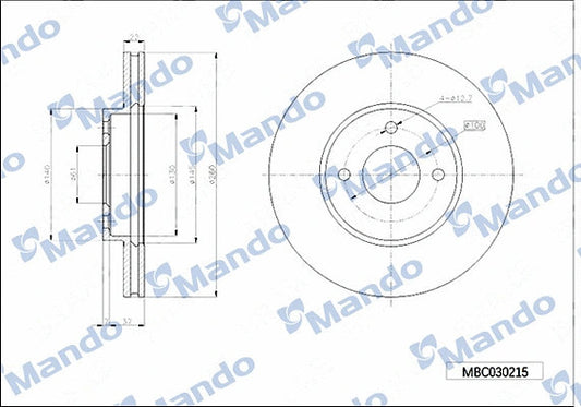 MANDO 2014-2017 Nissan Note Brake Disc MBC030215