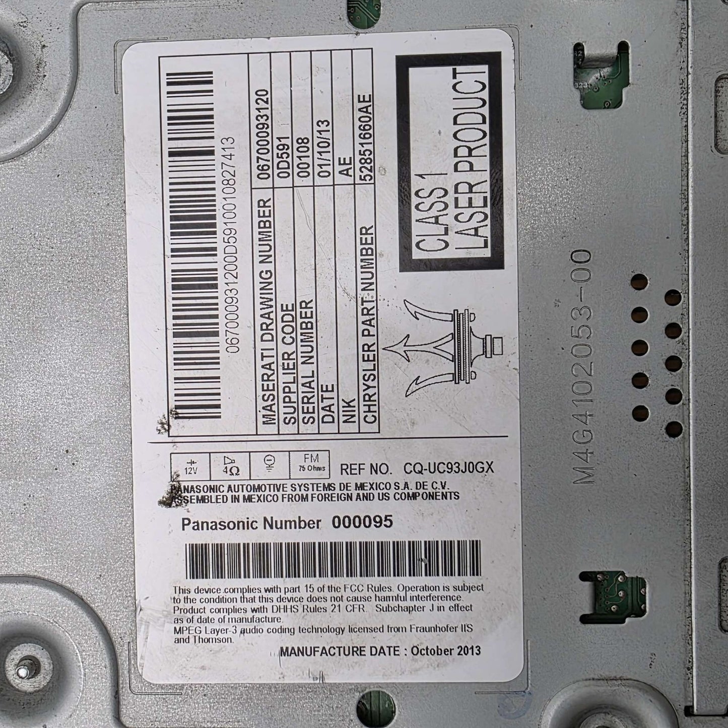 2014-2016 Maserati Ghibli S Q4 AM FM CD Radio Receiver Control Module M4G4102053