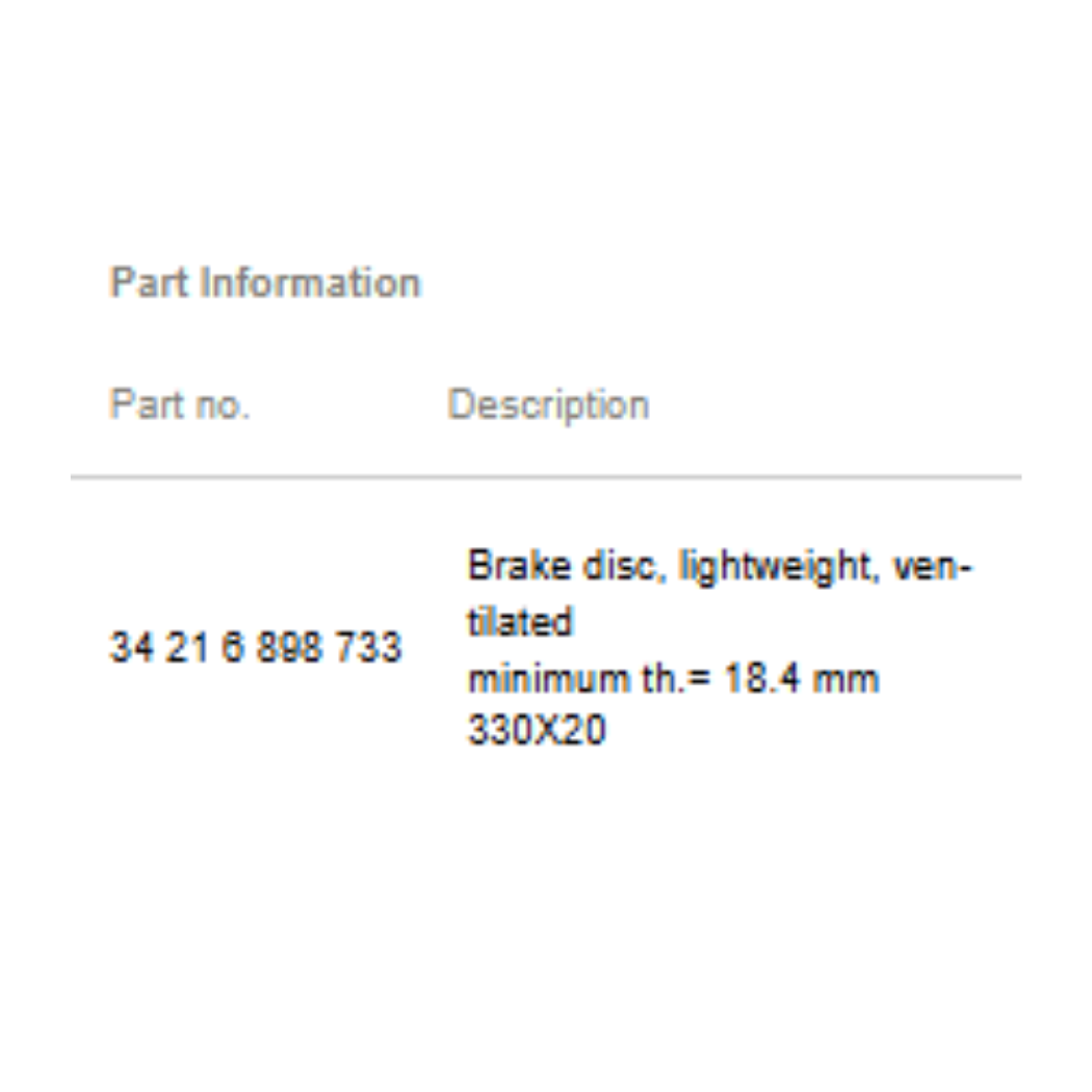 2011–2016 BMW 5 Series Rear Brake Disc Lightweight Ventilated OEM 34216898733