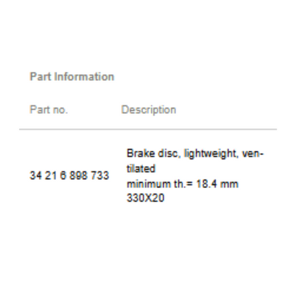 2011–2016 BMW 5 Series Rear Brake Disc Lightweight Ventilated OEM 34216898733