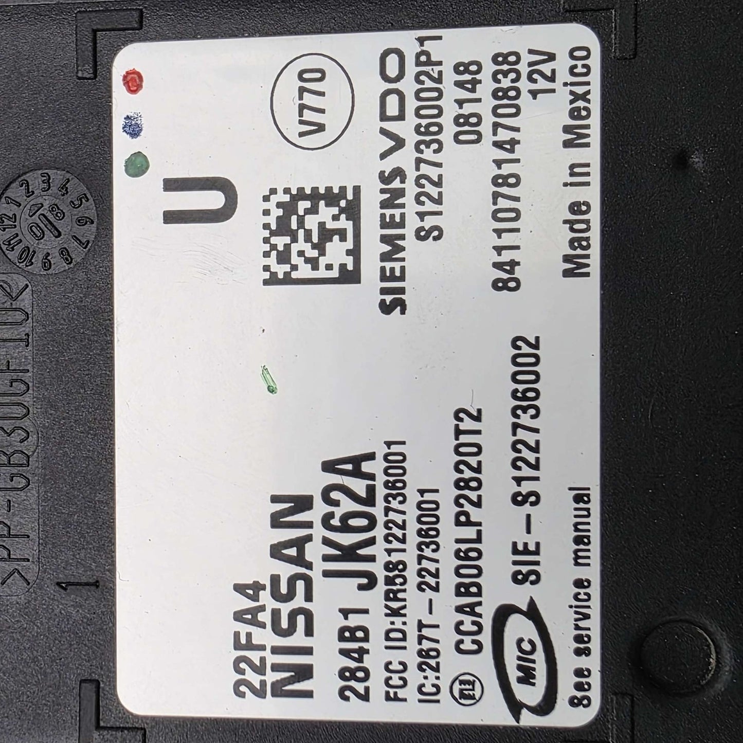 2007-2008 Infiniti G35 Controller Assembly - BCM 284B1JK62A
