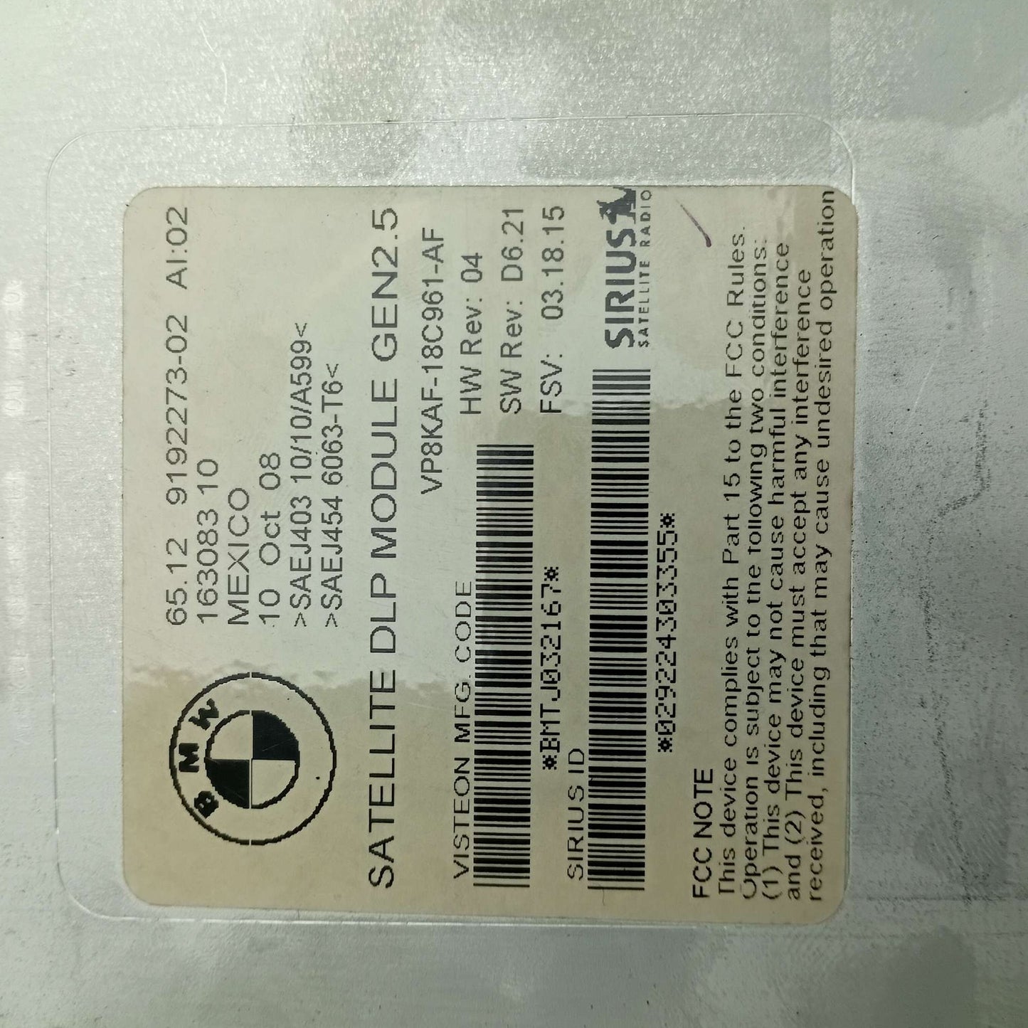 2004-2013 BMW X5 Satellite Radio DLP Control Module 9192273