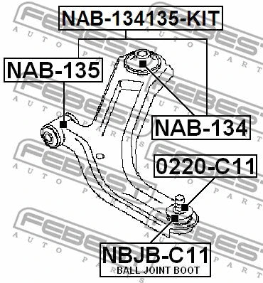 FEBEST 2005-2014 Nissan Cube Front Arm Bushing Kit NAB-134135-KIT