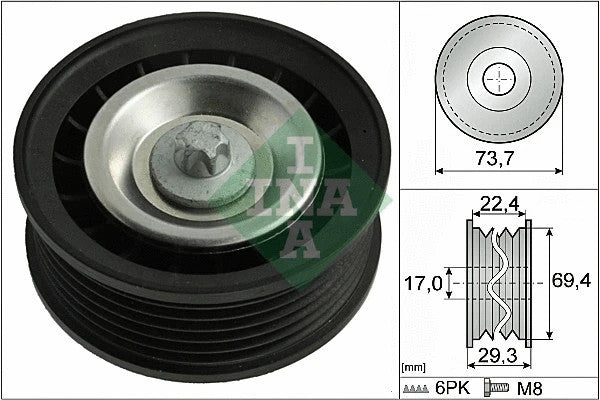 INA Mercedes-Benz Deflection/Guide Pulley V-Ribbed Belt 532078410