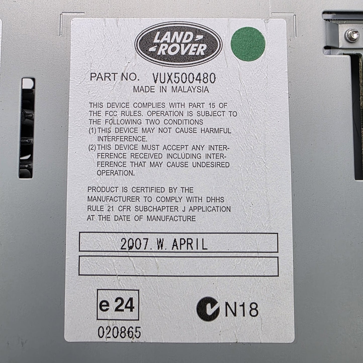 2006-2009 Land Rover Range Rover Radio Receiver VUX500480