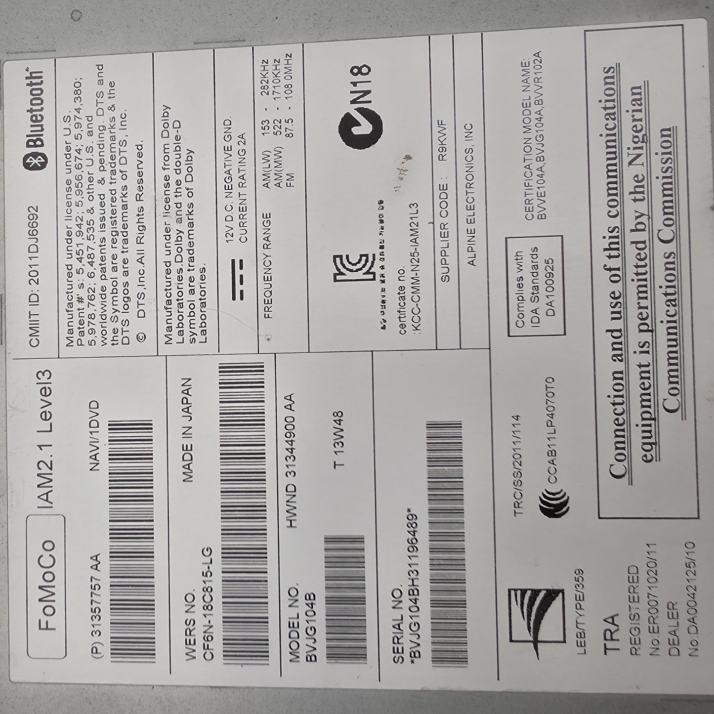 2011-2015 Jaguar XJ Receiver AM-FM-CD CF6N18C815LG