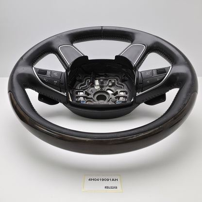 2014-2017 Audi A8 D4 Leather Wood Steering Wheel with Shift Paddles 4H0419091AH